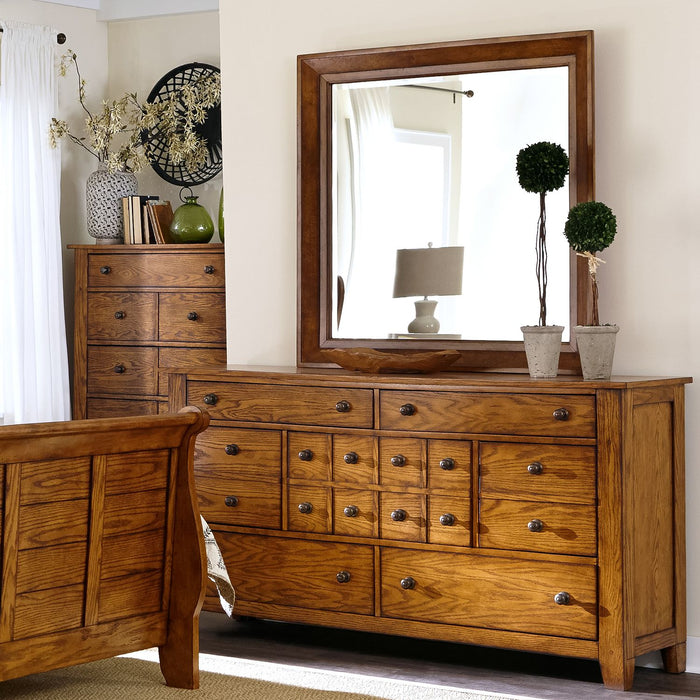 Grandpas Cabin Queen Sleigh Bed, Dresser & Mirror, Night Stand