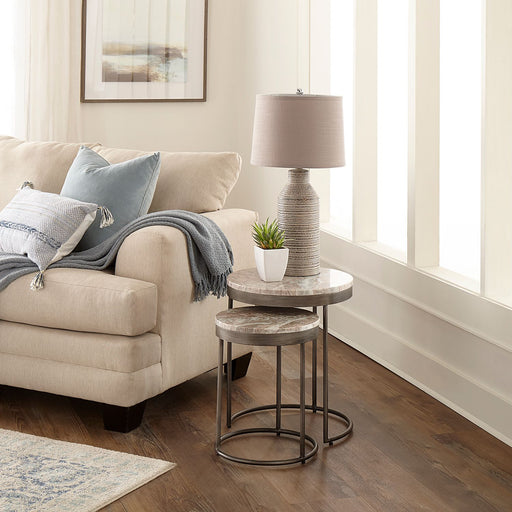 Eclipse Nesting Tables in Greystone Marble Top w/ Pewter Metal image