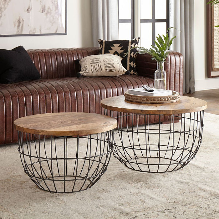 Liberty Furniture Akins Nesting Caged Accent Tables in Weathered Honey Finish w/ Pewter Base