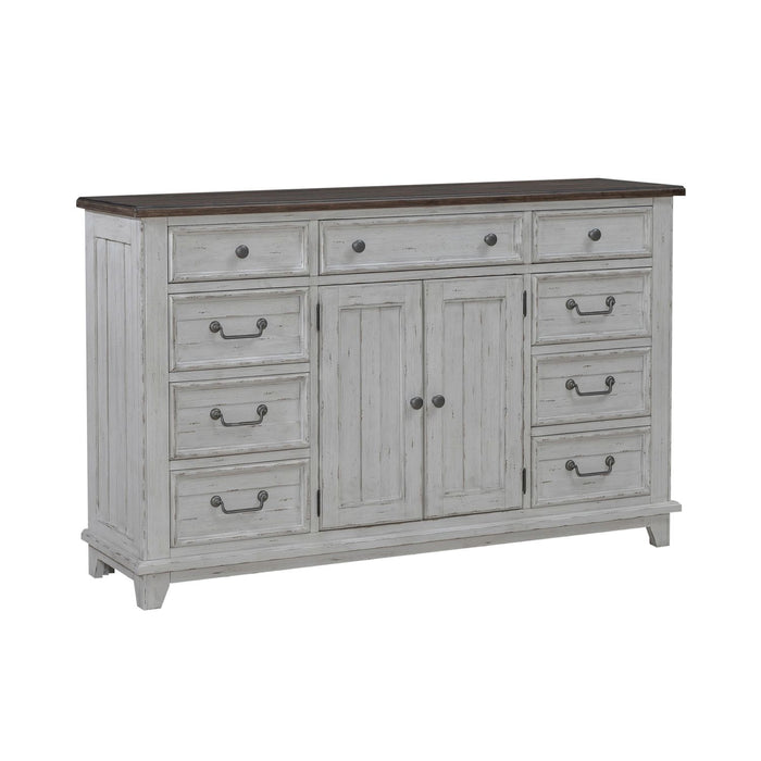 River Place 9 Drawer Dresser in Riverstone White and Tobacco