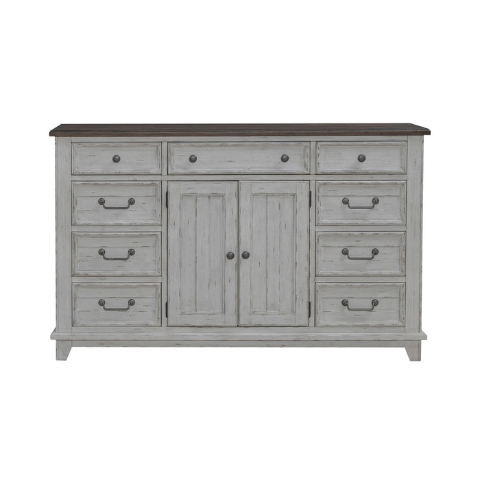 River Place 9 Drawer Dresser in Riverstone White and Tobacco