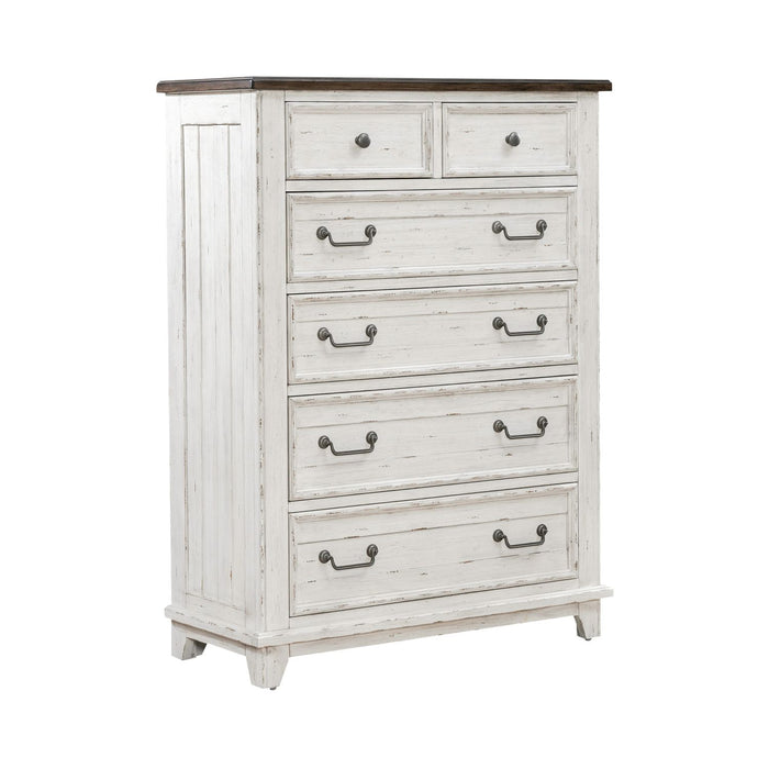 River Place 6 Drawer Chest in Riverstone White and Tobacco image