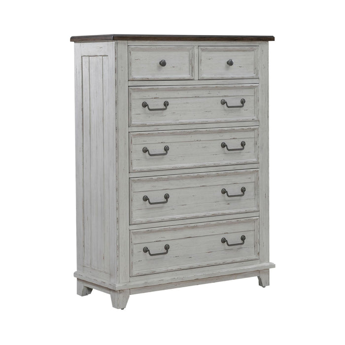 River Place 6 Drawer Chest in Riverstone White and Tobacco