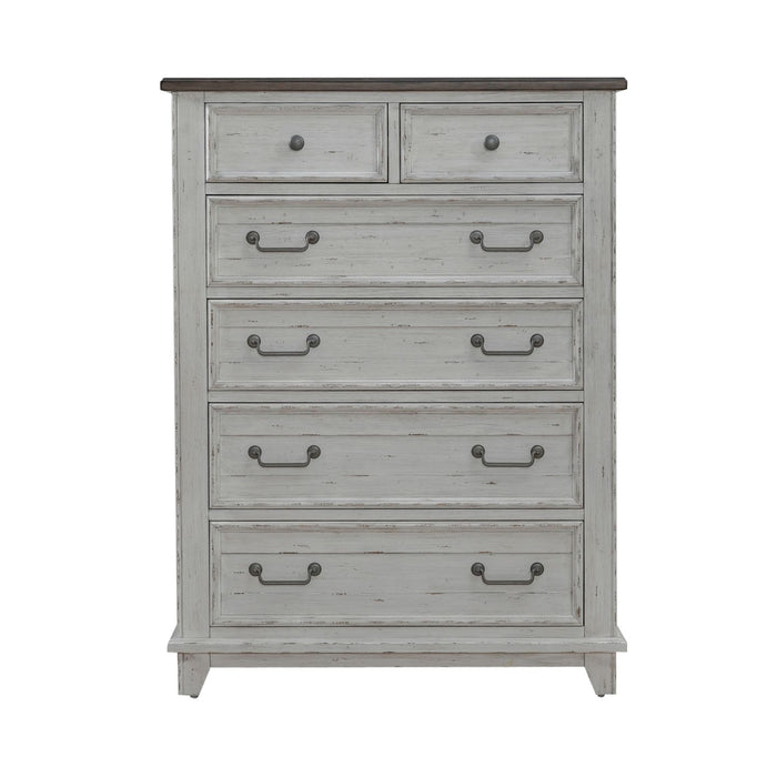 River Place 6 Drawer Chest in Riverstone White and Tobacco