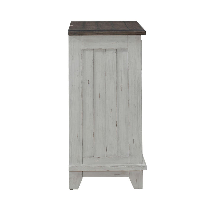 River Place Bedside Chest with Charging Station in Riverstone White and Tobacco