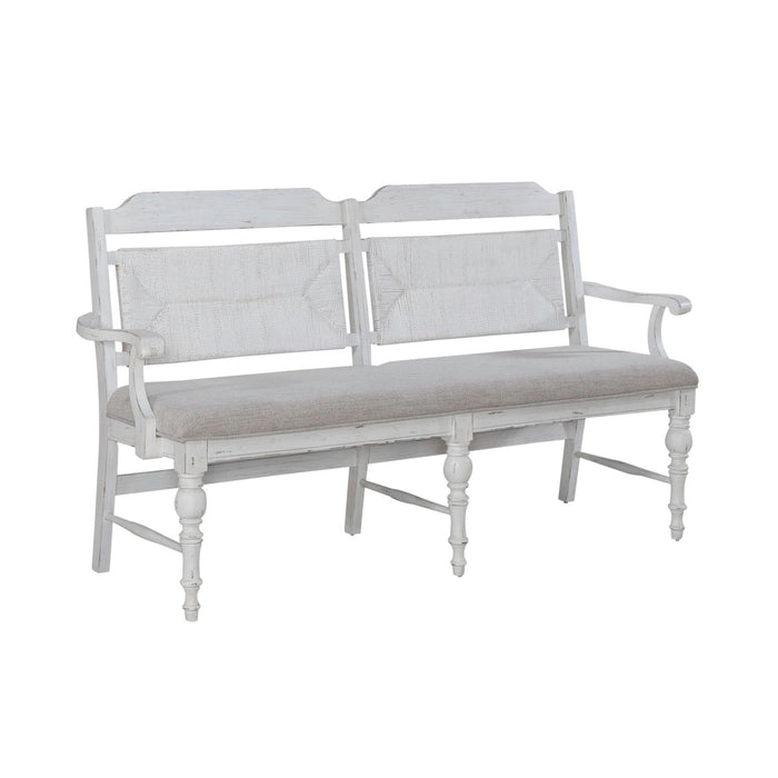 River Place Panel Back Bench in Riverstone White & Tobacco