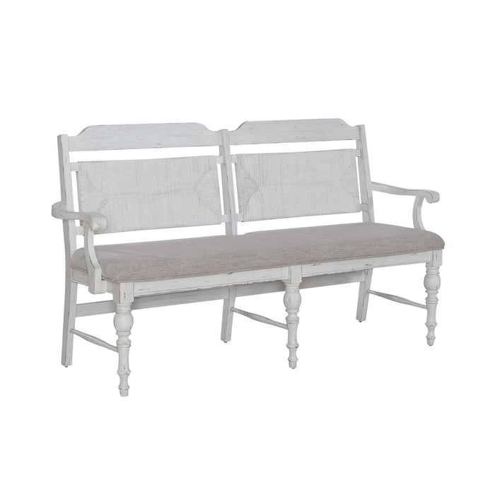 River Place Panel Back Bench in Riverstone White & Tobacco