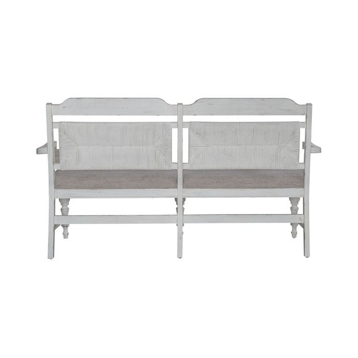 River Place Panel Back Bench in Riverstone White & Tobacco