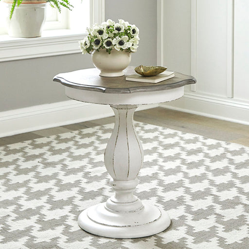 Magnolia Manor Round Accent Table in Antique White Base w/ Weathered Bark Tops image