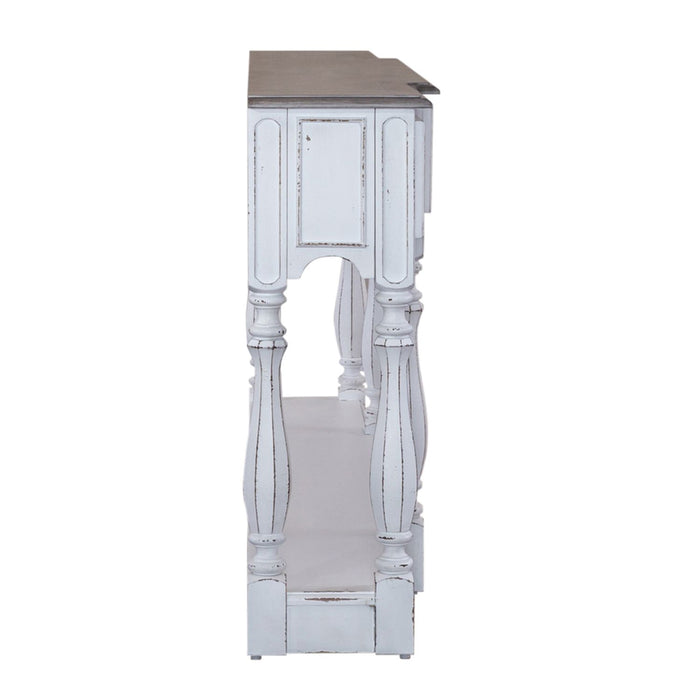 Magnolia Manor 72 Inch Hall Console Table in Antique White Base w/ Weathered Bark Tops