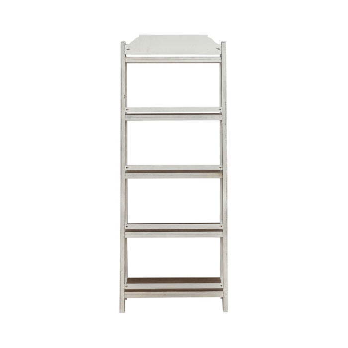 Magnolia Manor Leaning Pier Bookcase in Antique White & Weathered Bark