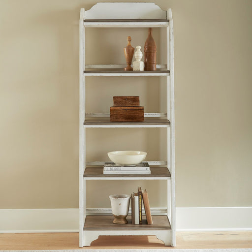 Magnolia Manor Leaning Pier Bookcase in Antique White & Weathered Bark image