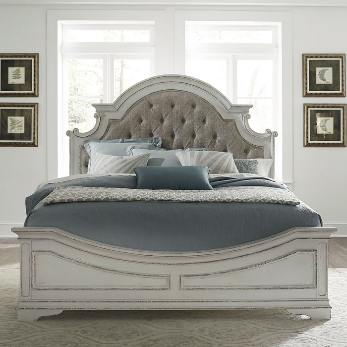 Magnolia Manor King Uph Bed, Dresser & Mirror, Night Stand