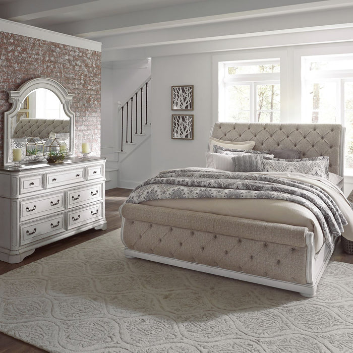 Magnolia Manor Queen Uph Sleigh Bed, Dresser & Mirror image