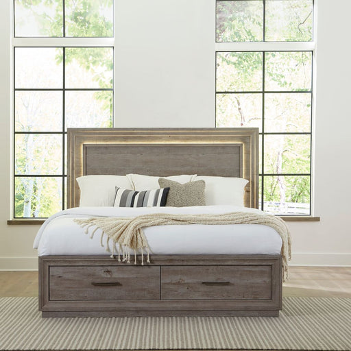 Liberty Furniture Horizons King Panel Storage Bed with HB Lights in Graystone image