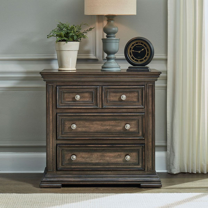 Liberty Furniture Big Valley Bedside Chest w/ Charging Station in Brownstone