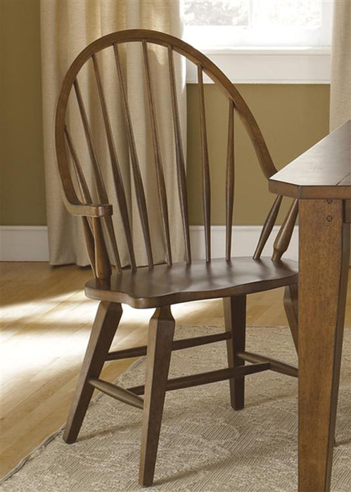 Liberty Furniture Hearthstone Windsor Back Arm Chair in Rustic Oak (Set of 2)