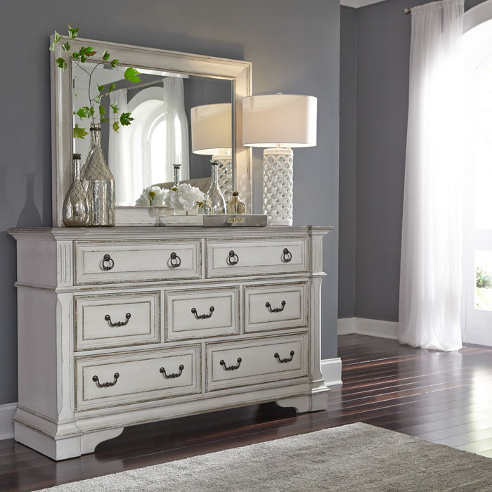 Abbey Park King California Sleigh Bed, Dresser & Mirror, Night Stand