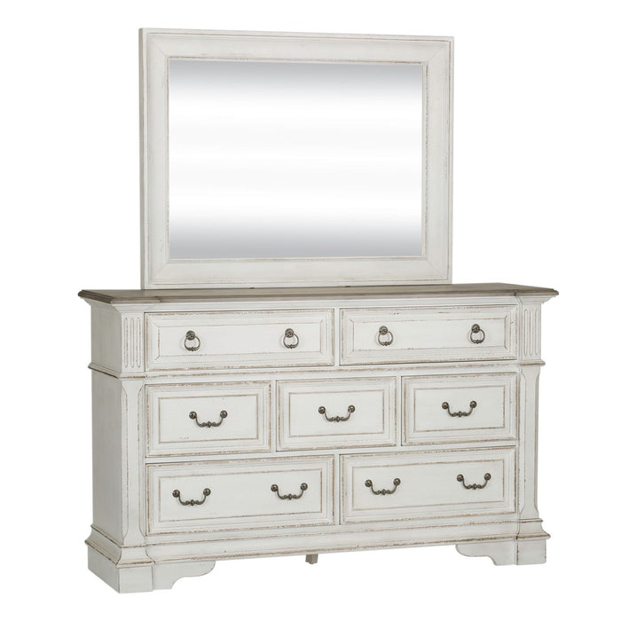 Abbey Park Queen Uph Sleigh Bed, Dresser & Mirror, Night Stand