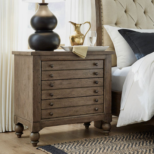 Americana Farmhouse 6 Drawer Bedside Chest in Dusty Taupe and Black image
