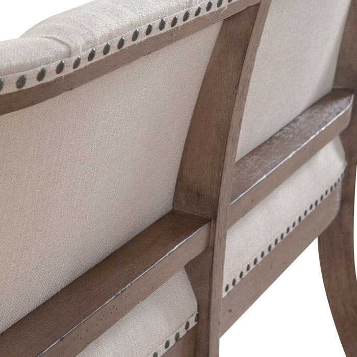 Americana Farmhouse Uph Shelter Dining Bench in Dusty Taupe & Black