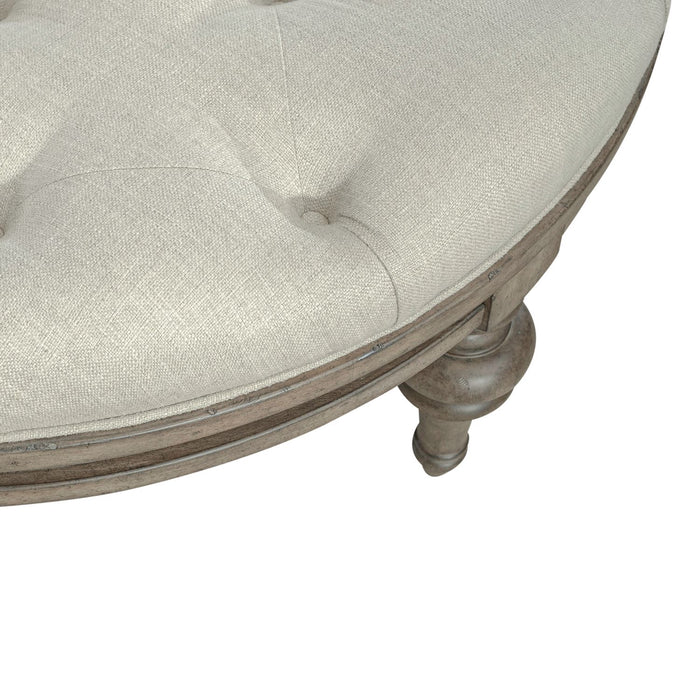 Americana Farmhouse Round Cocktail Ottoman in Dusty Taupe