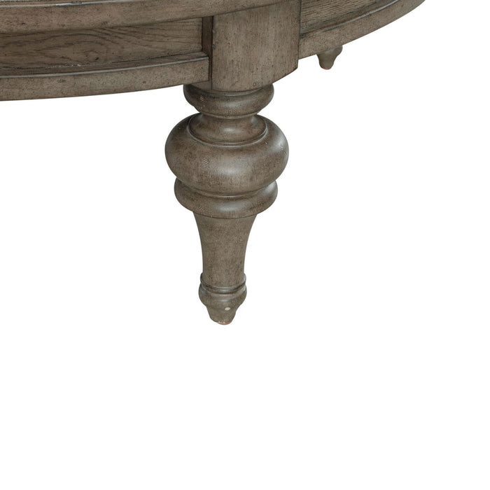 Americana Farmhouse Round Cocktail Ottoman in Dusty Taupe