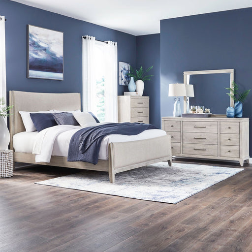New Haven King Uph Bed, Dresser & Mirror, Chest image
