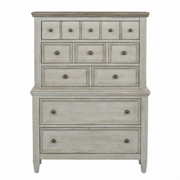 Heartland Opt Queen Panel Bed, Dresser & Mirror, Chest, Night Stand