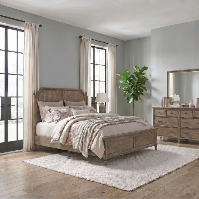 Hickory Grove California Panel Bed, Dresser & Mirror image