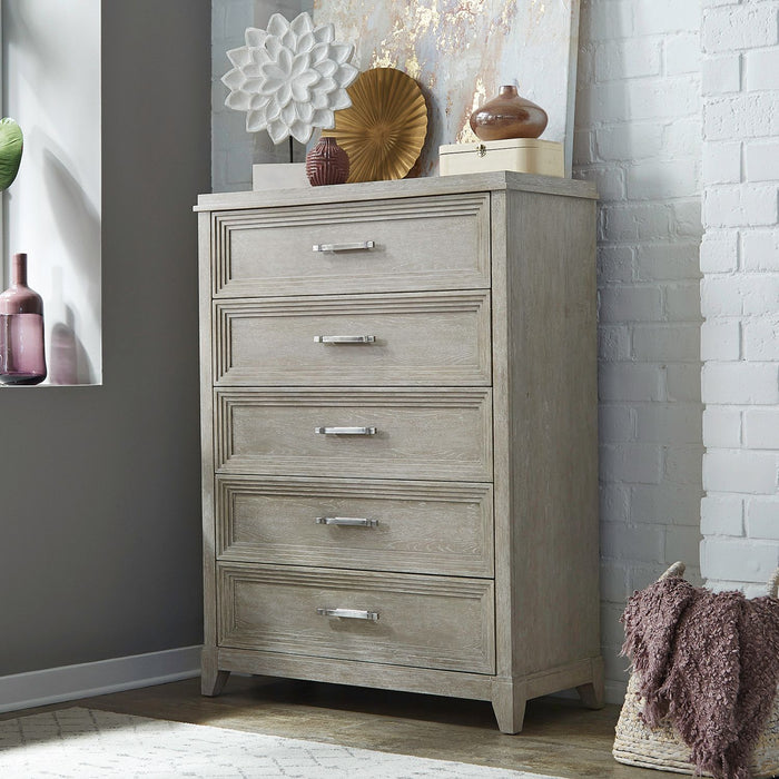 Belmar 5 Drawer Chest in Washed Taupe and Silver Champagne image