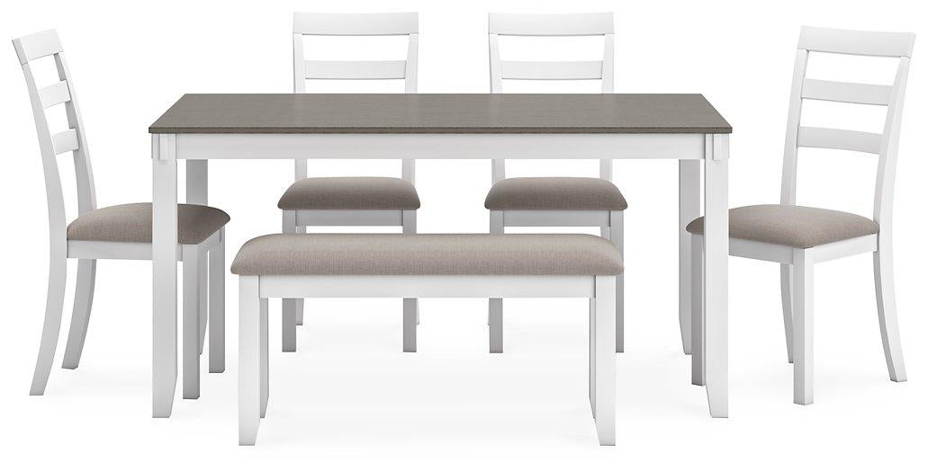 Stonehollow Dining Table and Chairs with Bench (Set of 6)