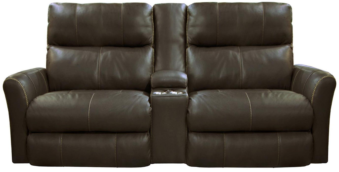 Catnapper Furniture Mara Voice Power Headrest with Lumbar Power Lay Flat Reclining Console Loveseat in Coffee