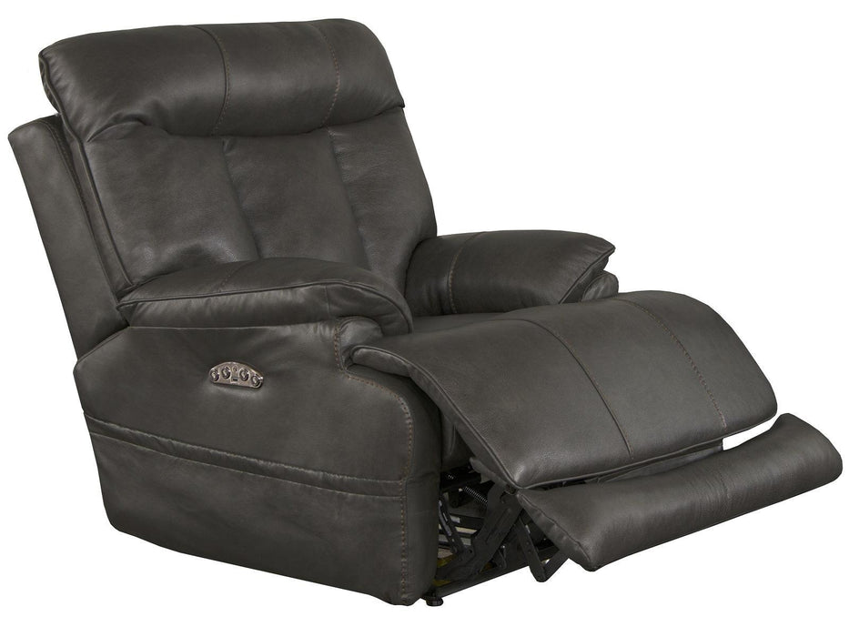 Catnapper Furniture Naples Power Headrest Power Lay Flat Recliner with Extended Ottoman in Steel