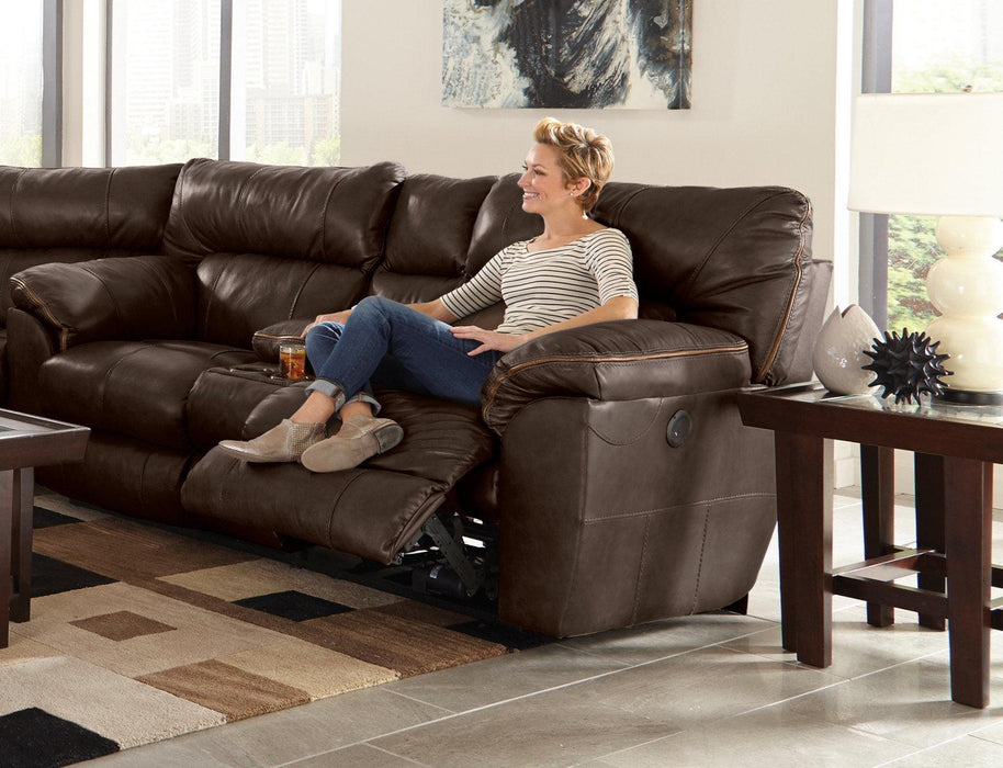 Catnapper Milan Lay Flat Reclining Console Loveseat in Chocolate 4349