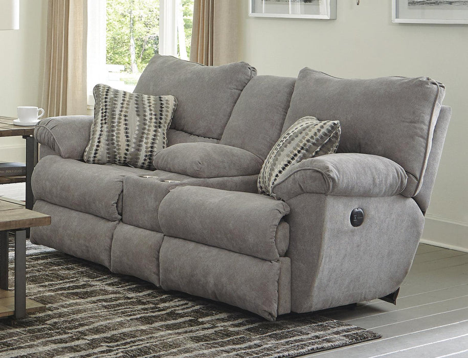 Catnapper Furnture Sadler Lay Flat Reclining Console Loveseat in Mica